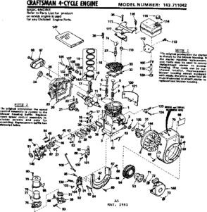 Replacement Parts Diagram and Parts List for 143711042  Craftsman Engine