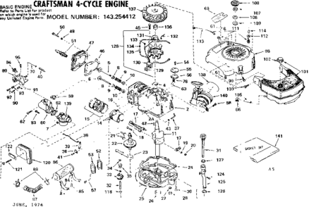Replacement Parts Diagram and Parts List for 143254412  Craftsman Engine