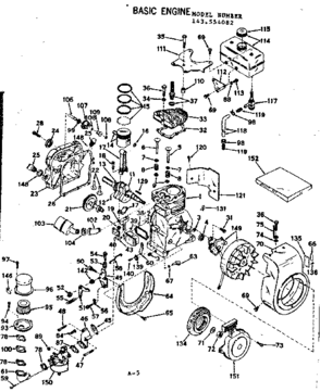 Basic Engine Diagram and Parts List for 143554082  Craftsman Engine