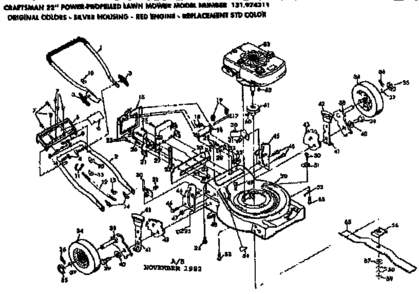 Mower Deck Diagram and Parts List for 131974311  Craftsman Lawn Mower
