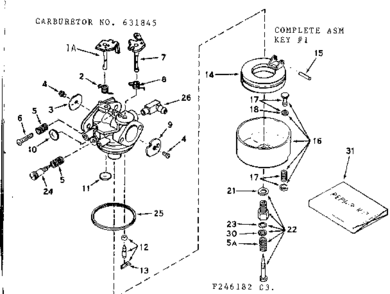 Carburetor Diagram and Parts List for 143246182  Craftsman Engine