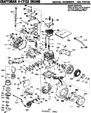 Replacement Parts Diagram and Parts List for 143716132  Craftsman Engine