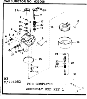 Carburetor Diagram and Parts List for 143706052  Craftsman Engine