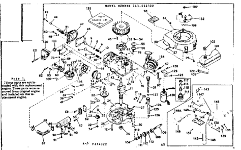 Basic Engine Diagram and Parts List for 143214322  Craftsman Engine