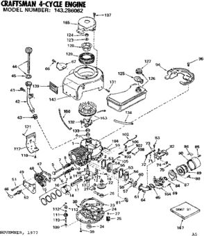 Replacement Parts Diagram and Parts List for 143286062  Craftsman Engine