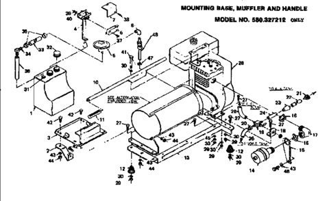 Mounting Base, Muffler And Handle 327212 Diagram and Parts List for 580327212  Craftsman Engine