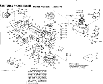Replacement Parts Diagram and Parts List for 143265172  Craftsman Engine