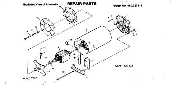 Alternator Diagram and Parts List for 580327911  Craftsman Engine