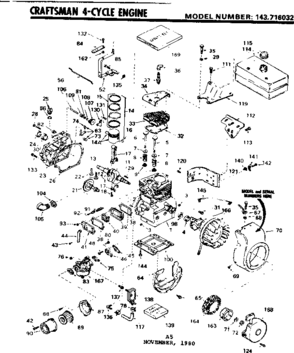 Replacement Parts Diagram and Parts List for 143716032  Craftsman Engine