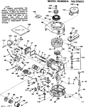 Replacement Parts Diagram and Parts List for 143275072  Craftsman Engine