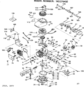 Replacement Parts Diagram and Parts List for 143276432  Craftsman Engine