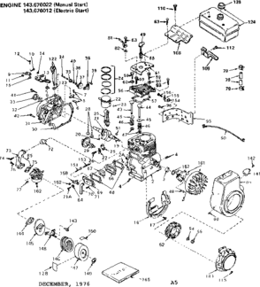 Replacement Parts Diagram and Parts List for 143676012  Craftsman Engine