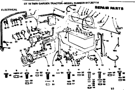 Electrical Diagram and Parts List for 917257114  Craftsman Lawn Tractor