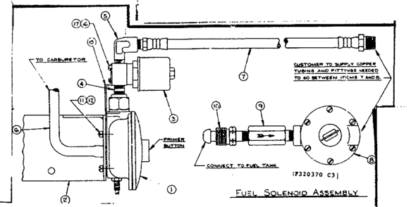 Fuel Solenoid Assembly Diagram and Parts List for 580320370  Craftsman Engine