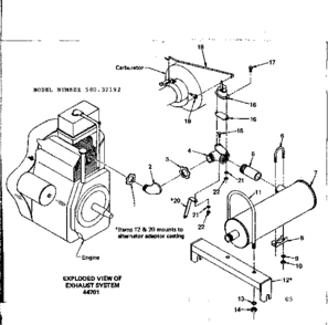 Exhaust System Diagram and Parts List for 58032192  Craftsman Engine