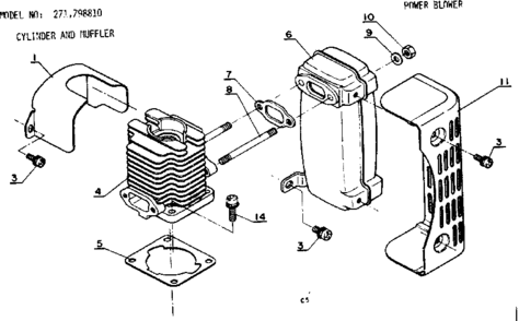 Cylinder And Muffler Diagram and Parts List for 271798810  Craftsman Trimmer