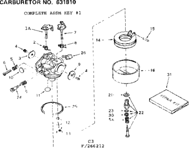 Carburetor Diagram and Parts List for 143266212  Craftsman Engine