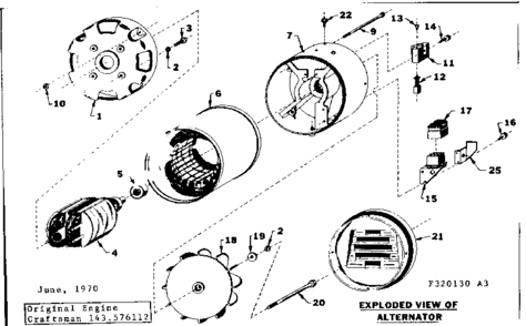 Stator Assembly Diagram and Parts List for 580320130  Craftsman Engine