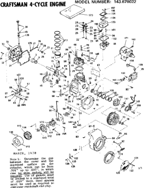 Replacement Parts Diagram and Parts List for 143670022  Craftsman Engine
