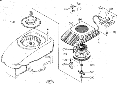 Recoil Starter Diagram and Parts List for 3901  Craftsman Lawn Mower