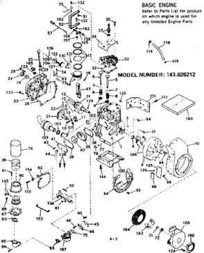 Basic Engine Diagram and Parts List for 143626212  Craftsman Engine