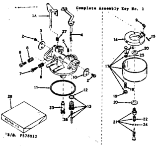 Carburetor Diagram and Parts List for 143578012  Craftsman Engine