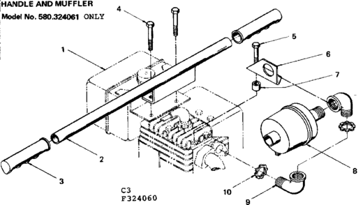 Handle And Muffler Diagram and Parts List for 580324061  Craftsman Engine
