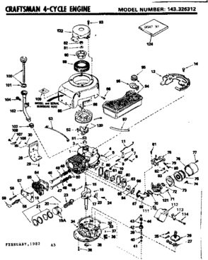 Replacement Parts Diagram and Parts List for 143326312  Craftsman Engine