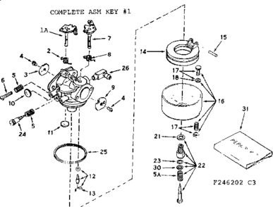 Carburetor Diagram and Parts List for 143246202  Craftsman Engine