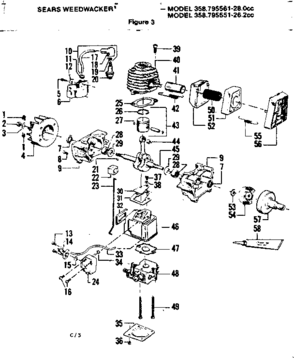 Engine Diagram and Parts List for 358795561  Craftsman Trimmer