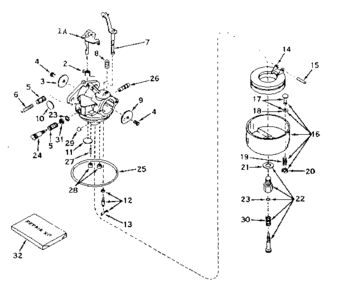 Carburetor Diagram and Parts List for 143576132  Craftsman Engine
