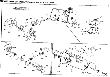 Auger Housing Assembly Diagram and Parts List for 536918700  Craftsman Snow Blower