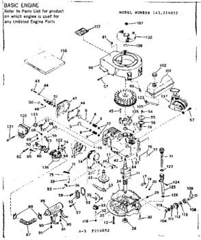Basic Engine Diagram and Parts List for 143214052  Craftsman Engine