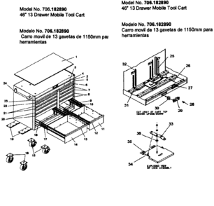 Tool Cart Diagram and Parts List for 706182890  Craftsman Tool Stand & Cart