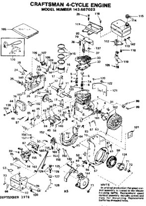 Replacement Parts Diagram and Parts List for 143687022  Craftsman Engine