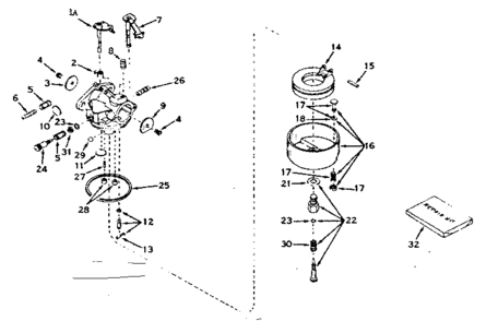 Carburetor Diagram and Parts List for 143607032  Craftsman Engine