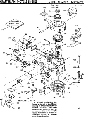 Replacement Parts Diagram and Parts List for 143274702  Craftsman Engine
