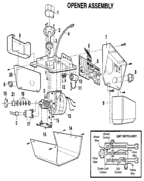 Opener Assembly Diagram and Parts List for 139536261SR  Craftsman Garage Door Opener
