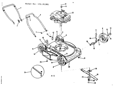 Replacement Parts Diagram and Parts List for 13191381  Craftsman Lawn Mower