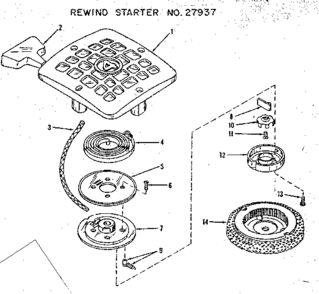 Rewind Starter No. 27937 Diagram and Parts List for 14350040  Craftsman Engine