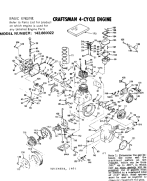 Engine Diagram and Parts List for 143660022  Craftsman Engine