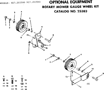 Optional Equipment Gauge Wheels Kit Diagram and Parts List for 917253590  Craftsman Lawn Mower