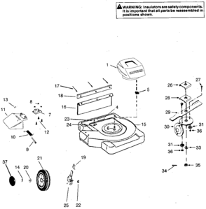 Blade, Deck, & Wheel Assembly Diagram and Parts List for 247370220  Craftsman Lawn Mower