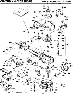 Replacement Parts Diagram and Parts List for 143334382  Craftsman Engine