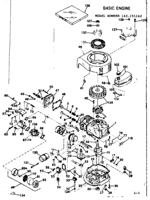 Basic Engine Diagram and Parts List for 143151142  Craftsman Engine