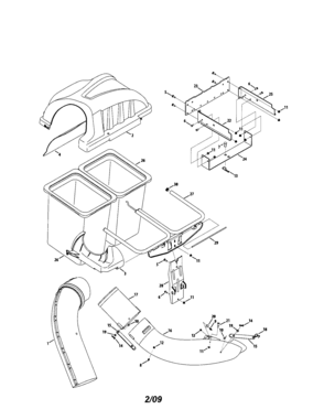Two Bin Rear Bagger Diagram and Parts List for 24919  Craftsman Lawn Tractor