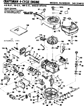 Replacement Parts Diagram and Parts List for 143314812  Craftsman Engine