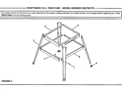 Stand Diagram and Parts List for 315CM27831TS  Craftsman Table Saw