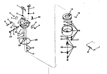 Carburetor Diagram and Parts List for 143177072  Craftsman Engine