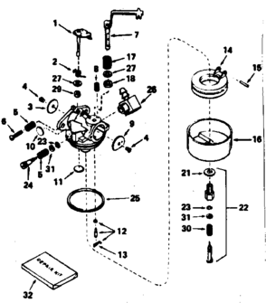 Carburetor Diagram and Parts List for 143784062  Craftsman Engine